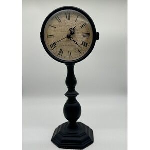 17 Inch Decorative Table Clock Pedestal Black Metal Roman Numeral Double Faced